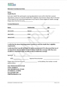 Dependent Confirmation Form Watermark